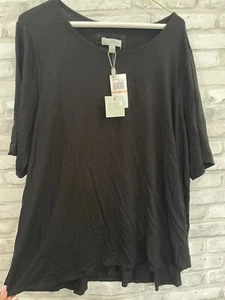 Cupio Knit Boho Top Shirt Blouse Short Sleeve Solid Stretch Sz 2XL Black New - Picture 1 of 7