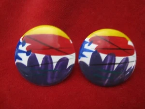 Round Art Deco  Painted Pierced Earrings - Picture 1 of 9