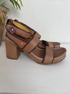 The Art Company Spain Leather Sandals Shoes Size 6 (39EU) Block Heel TAN - Picture 1 of 9