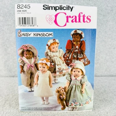 Simplicity 8245 Doll Clothes Dress Romper Hat Slip for 18" Dolls Sewing Pattern - Image 1 of 4