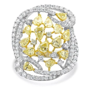 18 Karat Two Tone Yellow and White Diamond Cluster Ring - Picture 1 of 4