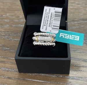 Anillo apilable triple fila de diamantes EFFY (1/10 qt.t.w.)) Placa de plata de ley/oro 14 - Imagen 1 de 4
