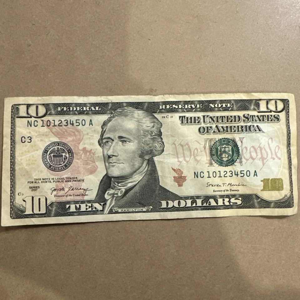 AMAZING ASCENDING  SIX DIGIT LADDER,$10 BILL,2017..PERFECT ORDER…NC 10123450 A - Image 1 of 4