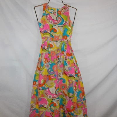 Vtg 1970s Womens XS Paisley Floral Print Maxi Sleeveless Dress Psychedelic - Image 1 of 4