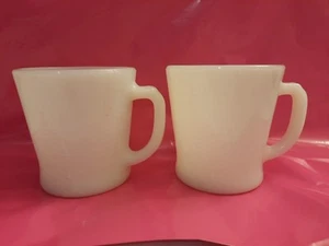 Fire King Anchor Hocking White Milk Glass D Handle Coffee Cups Mugs Set Of 2 - Picture 1 of 4