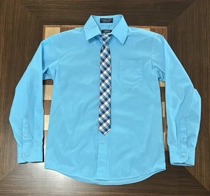 Izod boys long sleeve collared blue dress shirt size 12 with clip tie. - Picture 1 of 4