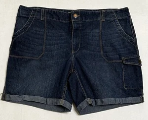 Faded Glory Womens Size 18W Denim Jean Shorts Dark Blue Cuffed Pockets - Bild 1 von 4