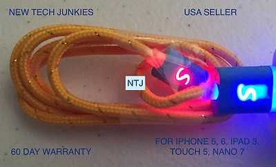 NTJ FLASH TRENZADO LED Luz Cargador Cable para iPhone 7 6 5 4s Micro USB Foto 1 de 4