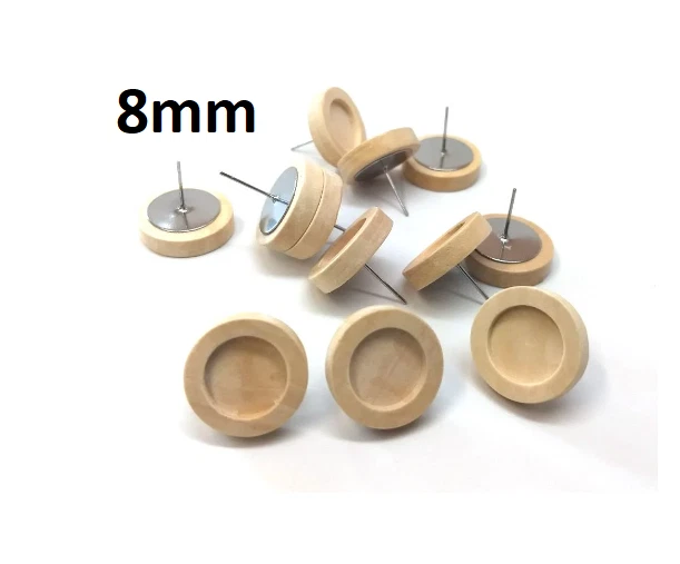10 peças. Brinco de ferro inoxidável postes parafusos parafusos configurações cabochões tachas – 8mm - madeira - Imagem 1 de 1
