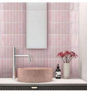 Commomy Peel and Stick Tile - 10 Pcs of 12'' x 12'' Vertical 3D Pink Peel - Picture 1 of 3