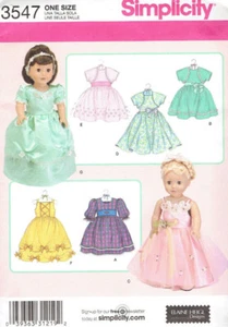 18" Doll Clothes Party Dresses Fancy Gowns Shrug Simplicity 3547 Sewing Pattern* - Picture 1 of 2