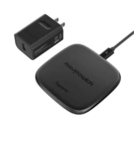 RAVPower Qi Fast Wireless Charger + QC 3.0 Adapter RP-PC066 HyperAir 7.5W 10W - Picture 1 of 6