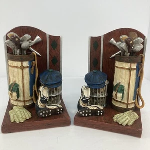 Russ Highland Ridge Hand-painted Pair Golf Bag Bookends Book Ends Item No. 17027 - Picture 1 of 7