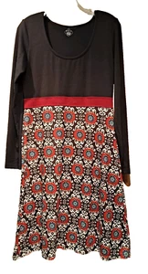 PrAna Breathe? Vestido M hasta la rodilla tejido marrón y rojo manga larga cuello redondo. - Imagen 1 de 5