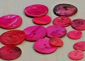 Cerise Pink Mother of Pearl 2 Hole Buttons - 11mm, 15mm, 18mm, 20mm, 23mm, 34mm - Picture 1 of 5