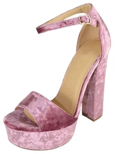 Sandalias abiertas de plataforma con correa al tobillo para mujer LEMONY terciopelo rosa malva - Imagen 1 de 3
