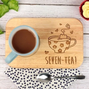 Tea & Biscuit Board SEVEN-TEA Design Snack Tray 70th Birthday Gift Mum, Grandma - Picture 1 of 25