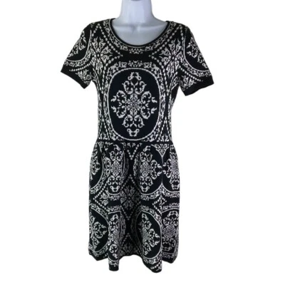 Romeo & Juliet Intarsia Damask Knit Sweater Dress Black & White Women's Size M - Image 1 of 4