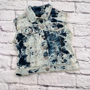 True Religion Denim Vest Kid's Size 6 Blue Acid Wash Sleeveless Snap Button - Picture 1 of 9
