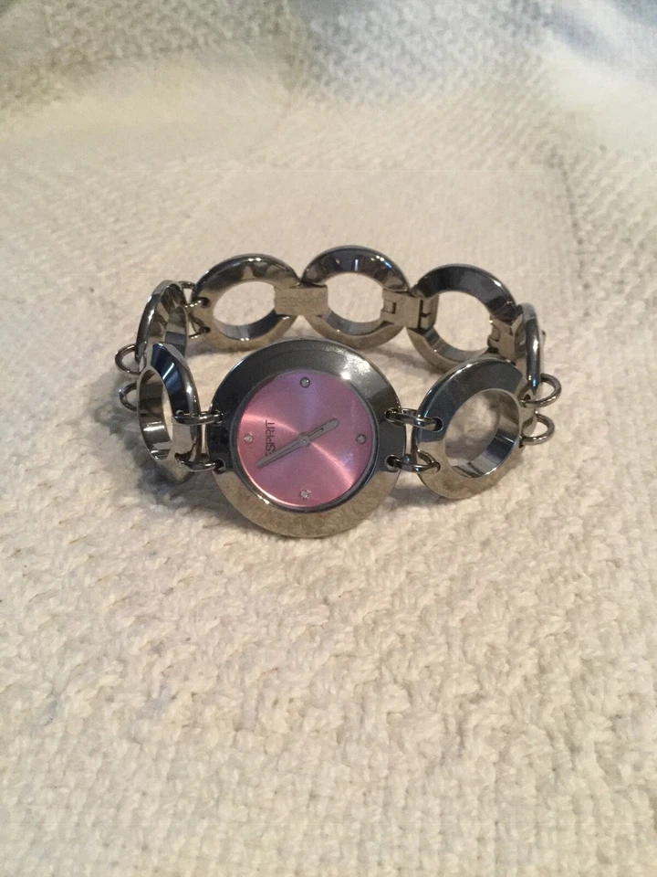 Reloj Damas Esprit, Acero Inoxidable Cadena Trasera Eslabón Circular Rosa Perla Cara Nuevo Sin Etiquetas Foto 1 de 4