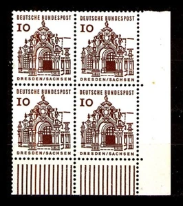 BUND Kleine Bauten 10 Pf. **, Mi. 454, Eckrand-Vierer u.r. - Formnummer 0 - Picture 1 of 1