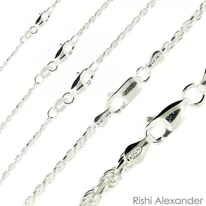 Real Solid Sterling Silver Diamond Cut Rope Chain Mens Boys Bracelet or Necklace - Picture 1 of 12