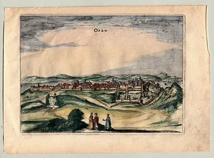 Budapest Buda Ofen  Donau kolorierter Kupferstich von Bertius 1616 Janssonius - Picture 1 of 4