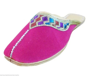 Women Clogs Mojari Indian Ethnic Flip-Flops Handmade Leather PInk Jutties US 6-7 - Picture 1 of 9