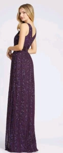 MAC DUGGAL #4770L Aubergine Sequin Gown V-Neck Beaded Waist Belt Size 8 $398 - Picture 1 of 14