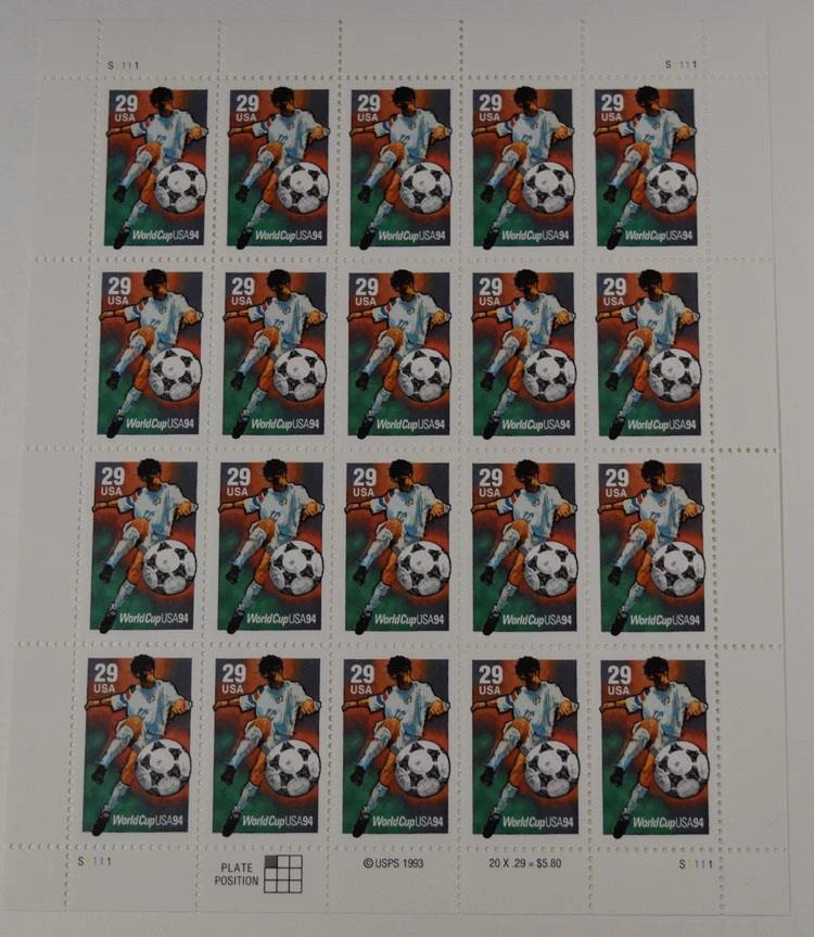 US SCOTT 2834 PANE OF 20 WORLD CUP SOCCER STAMPS 29 CENTS FACE MNH - Image 1 of 1