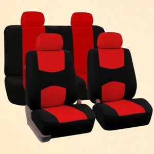 New Polyester Fabric Red Full Set Car Seat Cover Front Rear Seat Protector Mat - Bild 1 von 6