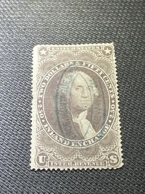 Antique US Scott R84c Used $2.50 Inland Exchange Stamp Town Cancel c.1862-71 - Image 1 of 2