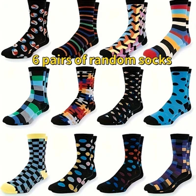 6 Pairs Of Men'S Random Color Casual Cotton Socks, Fun Colored Crazy Socks, - Image 1 of 4