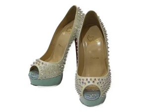 Auténticos zapatos de salón Christian Louboutin Lady Peep Spikes charol 14 cm tacón multicolor - Imagen 1 de 12
