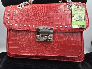 BADGLEY MISCHKA VEGAN RED LEATHER CROC AND STUDS CROSSBODY SHOULDER PURSE - Picture 1 of 24