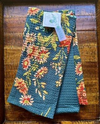 April Cornell Set of 3 WILDFLOWERS Kitchen/ Dish Tea Towels (teal) NWT Autumn