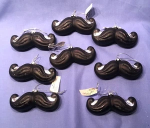 Eight Black & Glittered Handlebar Mustache Ornaments by Holiday Lane - Picture 1 of 2