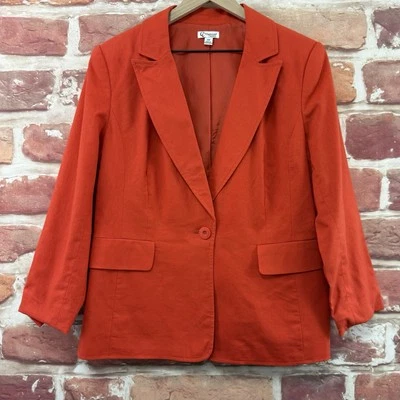 Vintage Chadwicks Blazer Womens 14P Orange Linen Blend Casual Career Jacket - Image 1 of 4