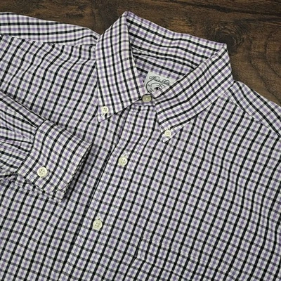 Camisa deportiva Brooks Brothers 1818 para hombre mediana púrpura blanca a cuadros con botones Foto 1 de 4