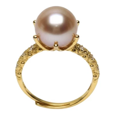 Clássico anel de pérola redonda cultivada rosa bebê natural 10mm Edison tamanho 5,5 - Imagem 1 de 4