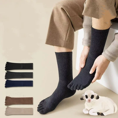 5双女式男式羊毛五指趾船员保暖厚厚厚绒运动袜  — 第 1/4 张图片