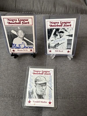 Negro League Stars Signed Cards BILL BYRD / VERDELL MATHIS & MONTE IRVIN  RARE ! - Image 1 of 4