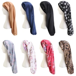 Silky Long Satin Bonnet Sleep Cap High Elastic Hair Band Nightcap Chemo Cap  + - Picture 1 of 20