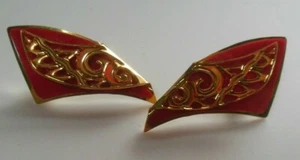 Vintage Signed Berebi Gold-tone & Red Enamel Earrings - Picture 1 of 2