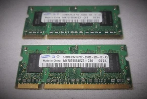 2 x Samsung M470T6554EZ3-CE6 512MB 2Rx16 PC2-5300S-555-12-A3 DDR2 RAM - Picture 1 of 3