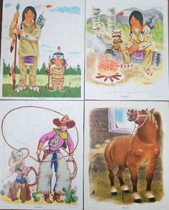 Playskool Bandeja Marco Rompecabezas Prensa Dorada Lote De Cuatro Vaqueros E Indios Años 60 - Imagen 1 de 12