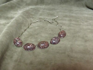Vintage 1950's Silvertone Metal Necklace Faux Opal Glitter Lucite Plastic cabs - Picture 1 of 3
