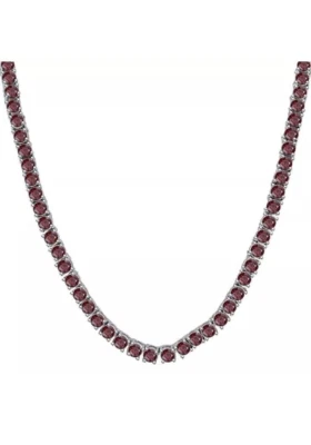 Natural Red Garnet Rd 4 MM Tennis Necklace Platinum Over Sterling Silver 16 Inch Foto 1 de 3