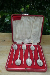Gorgeous Rare Art Deco Cased Set of 6 HMSS Anointing Spoons Birmingham 1936  - Picture 1 of 11