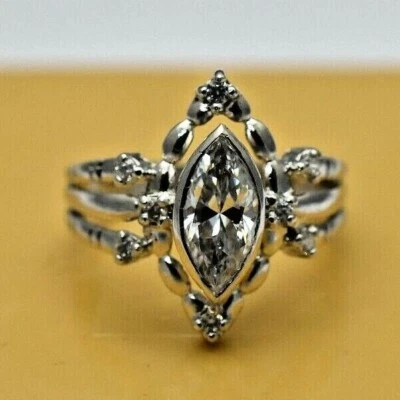 Off White Diamond Certified Marquise Lab Grown Shape Ring 925 Hallmark 5.50 Cts - Image 1 of 4